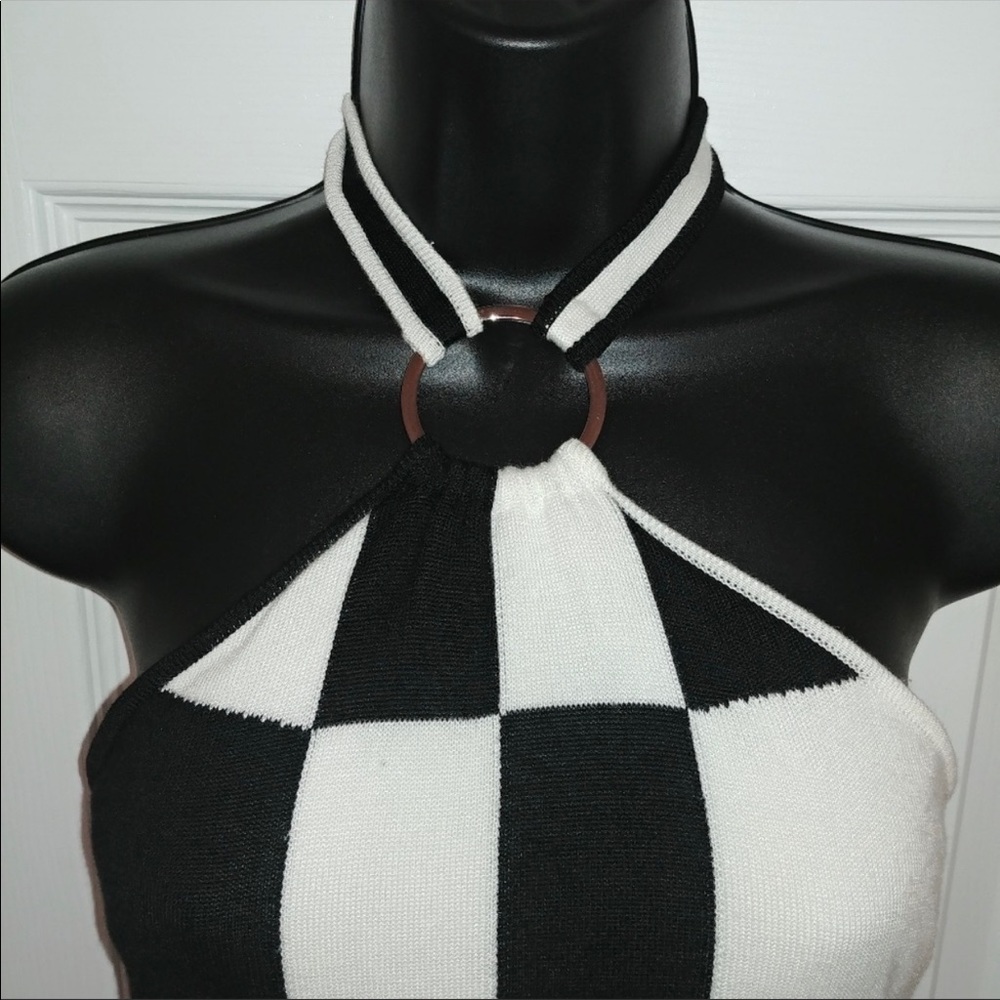 NY&C Black & Ivory Checkered Halter Top NWT